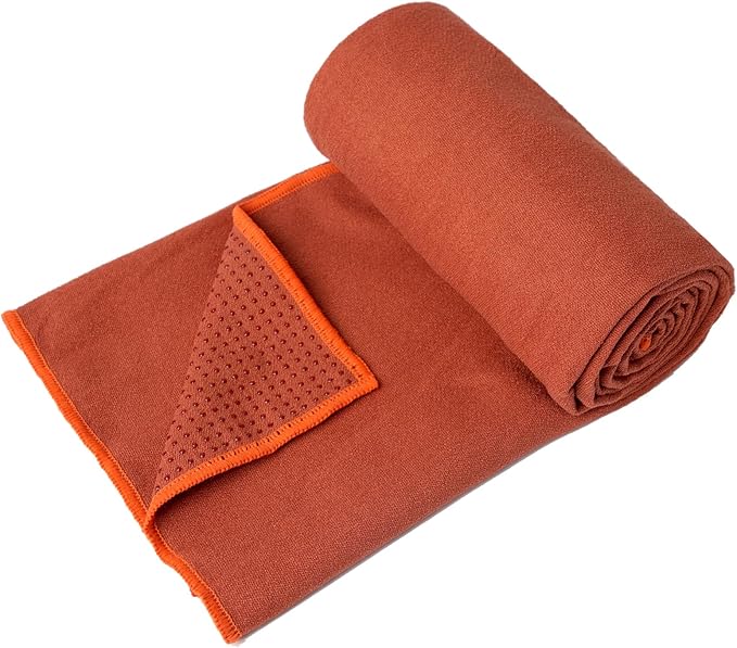Eunzel Hot Yoga Towel - Microfiber Non Slip Yoga Mat Towel with Grip Dot Sweat Absorbent Towel for Hot Yoga, Pilates and Fitness 72" x 24", Sedona Red/Orange