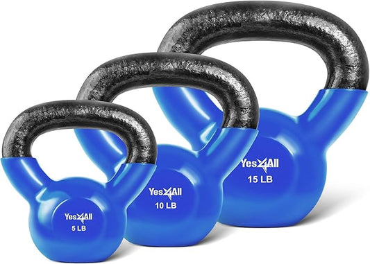 Yes4All Kettlebell, Vinyl Coated Kettlebell Cast Iron Sets with Stable Flat Bottom for Full Body Workout, Push up, Grip Strength Training & Weights Exercises