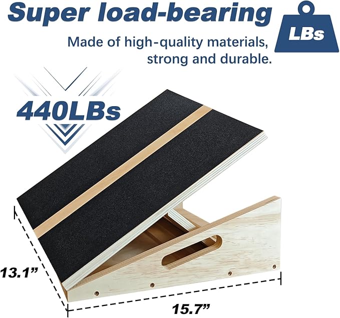 Adjustable Foot Incline Wooden Slant Board For Calf Stretching,440lb Capacity, Balance Velour Stretcher Ankle Stretch Knee Leg Boards Squats Wedge Exercise Pilates Fitness Portable Equipment