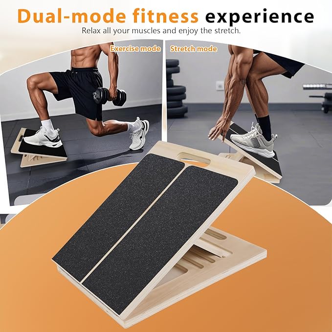 Slant Board for Calf Stretching, Adjustable Wooden Incline Board with Anti-Slip EVA Base, 300LB Capacity Portable Calf Stretcher for Physical Therapy, Squats, Ankle & Heel Support at Home/Gym