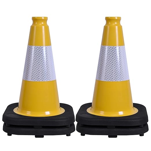 OrangeStar 4-Pack 12" Traffic Cones, Weighted Safety Cones with Reflective Collar for Driving Practice, Sports Training, Parking Lots & Construction, Indoor & Outdoor Use, Yellow