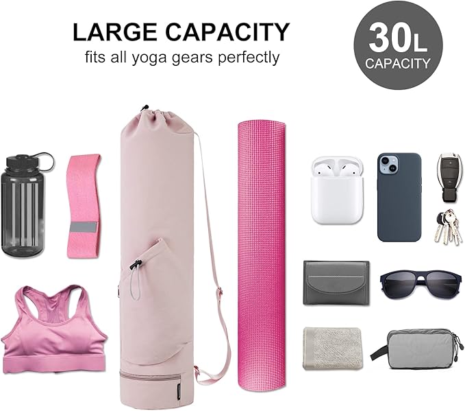 sportsnew Yoga Mat Bag with Water Bottle Pocket and Bottom Wet Pocket, Exercise Yoga Mat Carrier Multi-Functional Storage Bag, Patent pending