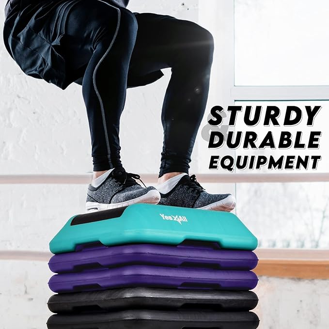 Yes4All 16"x16" Adjustable High Step Aerobic Platform with 4 Risers, Height-Adjustable 4"-6''-8''-10''-12" Step Aerobics Platform for Home Gym Exercise Fitness Workout