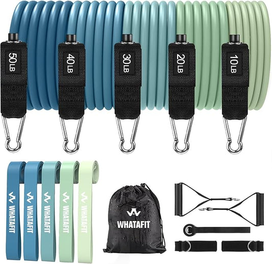 WHATAFIT Resistance Bands, Exercise Bands，Resistance Bands for Working Out, Work Out Bands with Handles for Men and Women Fitness, Strength Training Home Gym Equipment