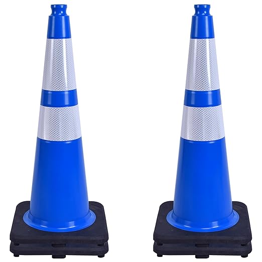 OrangeStar 4-Pack 28" Traffic Cones, Blue Safety Cones with Reflective Collars, Heavy Duty Base for Construction, Parking Lot, Road Work, Flexible PVC, Indoor & Outdoor Use