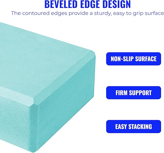 Hello Fit 3" Yoga Block, 10 Pack Bulk EVA Foam Yoga Blocks, Firm and Supportive Yoga Brick, Balance Foam for Stretching, Pilates, and Workout, 3" x 6" x 9"