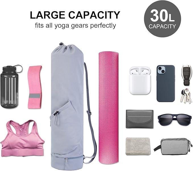sportsnew Yoga Mat Bag with Water Bottle Pocket and Bottom Wet Pocket, Exercise Yoga Mat Carrier Multi-Functional Storage Bag, Patent pending