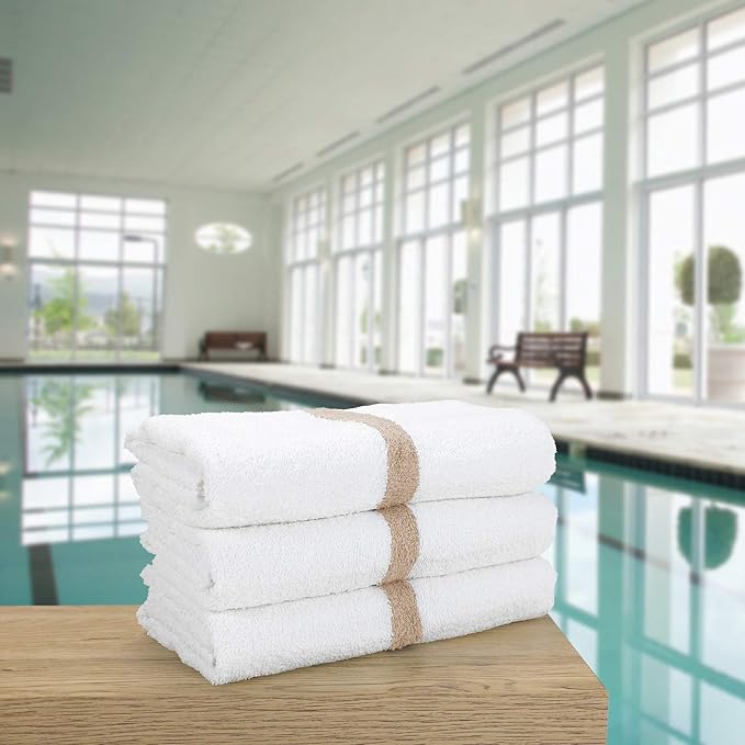Arkwright White Bath Gym Towel - Pack of 6 - Bulk 100% Cotton Soft Quick Dry Sweat Absorbent Hotel Quality Towels for Workout, Bathroom, Spa, Pool, 22 x 44 in, Beige