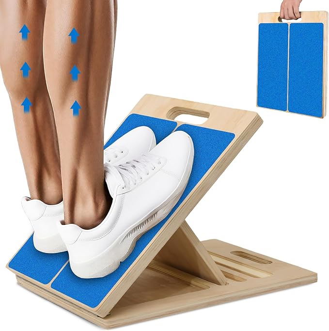 Portable Slant Board for Calf Stretching, 350 Lbs Weight Capacity, Adjustable Wooden Incline Board for Calf Stretcher, Physical Therapy Equipment for Leg, Knees, Heel, Ankle (Blue)