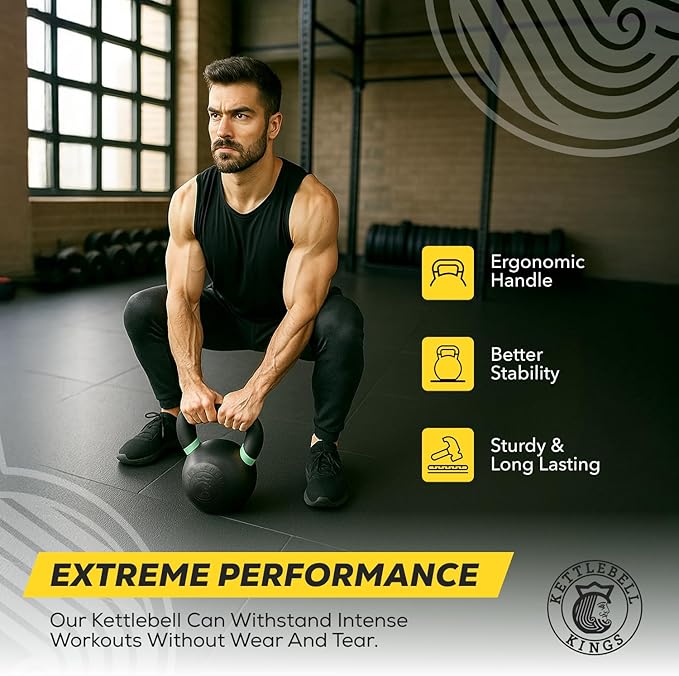Kettlebell Kings Powder Coated Kettlebell Weights 5-90 LB | Workout Gym Equipment & Strength training sets for Women & Men | Durable Coating for Grip Strength, Rust Prevention