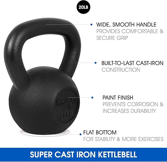 Yes4All 5-80 lbs Cast Iron Kettlebell for Dumbbell Weights Exercises, Gym, Full Body Home Workout Equipment, Push up, Grip and Strength Training