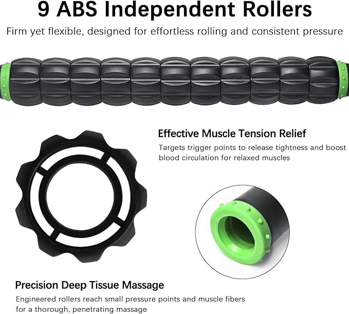 Muscle Roller Stick for Athletes - Deep Tissue Fascia Blaster & Roller Massager for Myofascial Pain Relief - Body-Building Apparatus (Green black-18 inch)