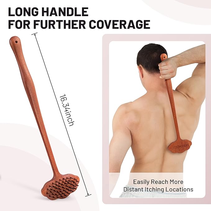 Wooden Back Scratcher, 16.34'' Long Handle Handmade Wood Brush Needle Effective in Relieving Itching, Fathers Day Dad Gifts, Rascador de Espalda, Backscratcher for Men and Women