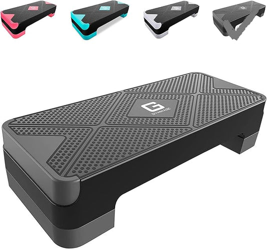 Adjustable Workout Aerobic Stepper, Aerobic Exercise Step Platform with 2 Risers, Exercise Step Deck for Fitness, 26.5" Trainer Stepper with Non-Slip Surface Home Gym & Extra Risers Options