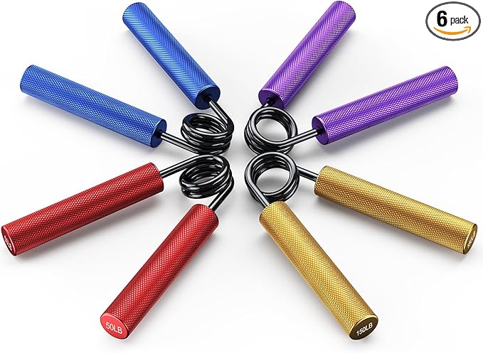 Grip Strength Trainer 6 Pack,50LB-300LB Metal Hand Grip Strengthener,Non-Slip Heavy-Duty Forearm Exerciser,Hand Gripper for Muscle Building and Hand Rehabilitation Exercising