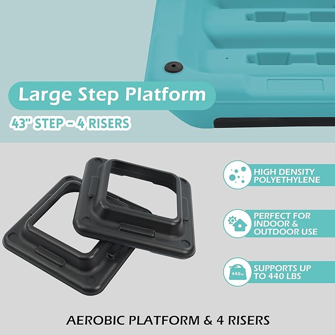 Fitvids Step Aerobic Platform, Exercise Step with 5 levels Adjustable Height, 4 Stackable Risers, Fitness Training Workout Stepper for Home Gym, Cardio Strength, Multiple Options