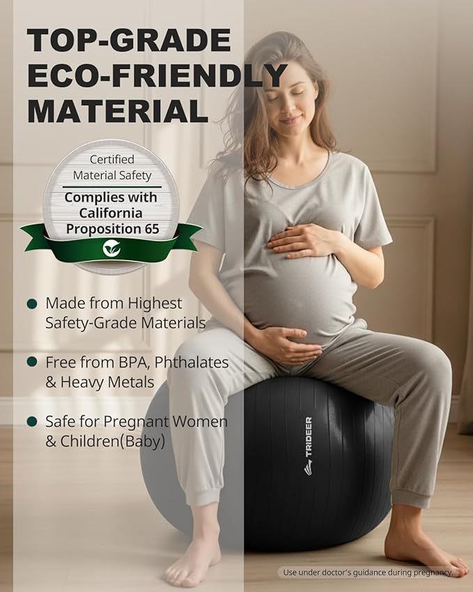 Trideer Extra Thick Yoga Ball Exercise Ball, 5 Sizes Gym Ball, Heavy Duty Ball Chair for Balance, Stability, Pregnancy, Quick Pump Included
