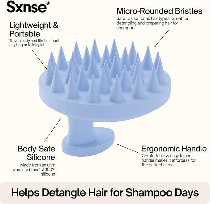 SXNSE - Revive Silicone Scalp Massager, Rose - Manual Hair & Scalp Scrubber for Dandruff, Buildup, Itch, & Hair Growth - Soft Exfoliating Silicone Bristles for Wet & Dry Hair, Flake-Free Finish