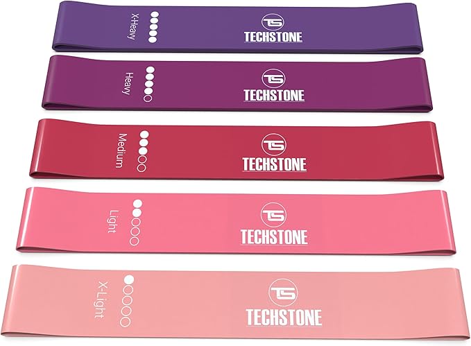 TechStone Resistance Bands Set for Men and Women, Pack of 5 Different Levels Elastic Band for Home Gym Long Exercise Workout – Great Fitness Equipment for Training, Yoga – Free Carrying Bag
