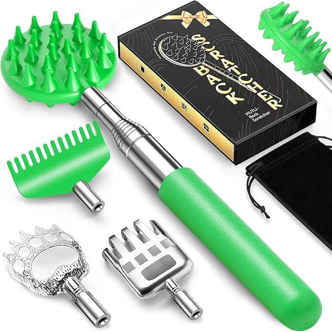 TUKUOS Telescoping Back Scratcher with 4Pcs Detachable Scratching Heads, Back Scratcher for Men/Women,Dual Sides Scratcher/Metal Paw/Rake Scratcher Christmas Gifts Stocking Stuffers for Women Men