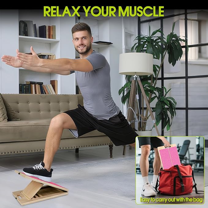 Portable Slant Board for Calf Stretching, 350 Lbs Weight Capacity, Adjustable Wooden Incline Board for Calf Stretcher, Physical Therapy Equipment for Leg, Knees, Heel, Ankle (Pink)