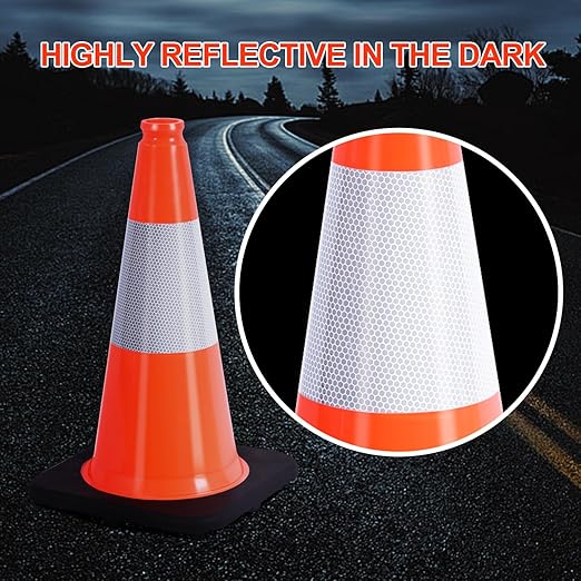 (6 Pack) BESEA 18" inch Traffic Cones Orange Safety Cones with 6 inch Reflective Collar for Home Driveway Road Parking Use(6 Cones)