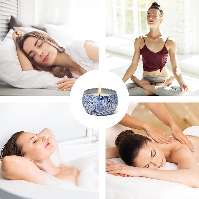 2 Pack Scented Candles, 2.5 oz Aromatherapy Candles for Home Scented, Natural Soy Candles with Floral Scents, Portable Small Jar Candle Set for Travel, Spa, Bath, Home Decor Tin Candle Pack