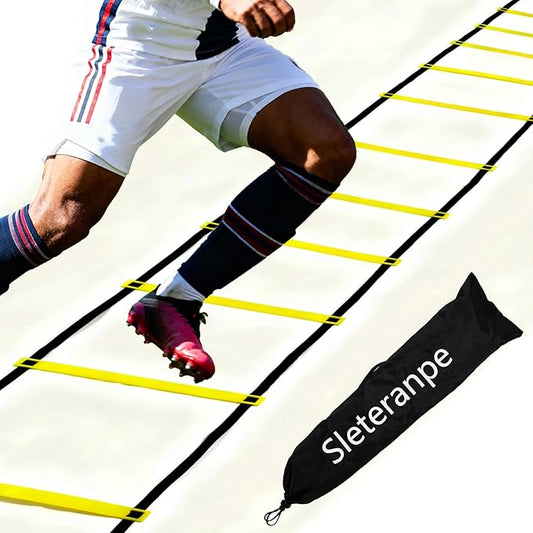 20ft Agility Ladder with Carry Bag & Straps – 12 Adjustable Rungs – Football, Soccer, Basketball Speed Training Equipment – Durable Footwork Drill Ladder for All Athletes (Yellow)