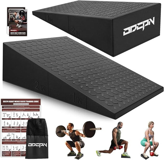Squat Wedge Block, 2 Pcs Non-slip Heel Elevated Squat Wedge for Weightlifting Workout with Storage & Training Poster, Slant Board for Squats to Improve Squat Mobility Balance & Strength Performance