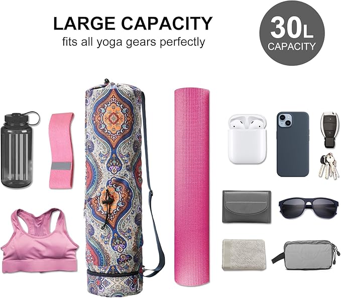 sportsnew Yoga Mat Bag with Water Bottle Pocket and Bottom Wet Pocket, Exercise Yoga Mat Carrier Multi-Functional Storage Bag, Patent pending