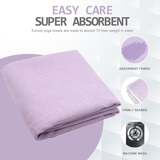 Eunzel Hot Yoga Towel - Microfiber Non Slip Yoga Mat Towel with Grip Dot Sweat Absorbent Towel for Hot Yoga, Pilates and Fitness 72" x 24", Taro Purple/White