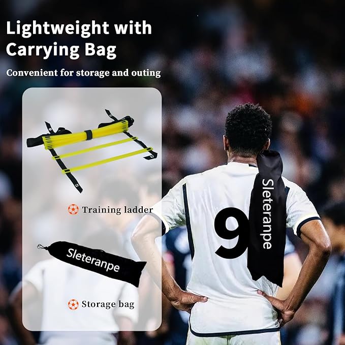 20ft Agility Ladder with Carry Bag & Straps – 12 Adjustable Rungs – Football, Soccer, Basketball Speed Training Equipment – Durable Footwork Drill Ladder for All Athletes (Yellow)