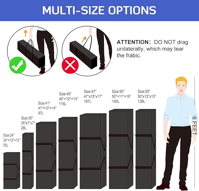 INFANZIA 50inch Sports Duffel Travel Bag, 138L Extra Large Duffel Luggage Bag with Upgrade Zipper, Water Resistant & Foldable Equipment Storage Bag for Camping Tent Tripod Fishing, 2PCS