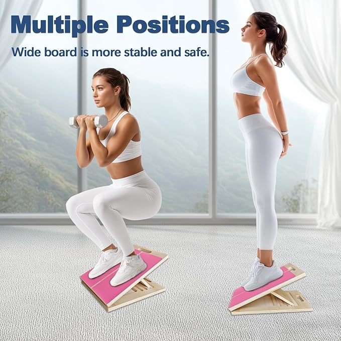 Adjustable Foot Incline Wooden Slant Board For Calf Stretching,440lb Capacity, Balance Velour Stretcher Ankle Stretch Knee Leg Boards Squats Wedge Exercise Pilates Fitness Portable Equipment