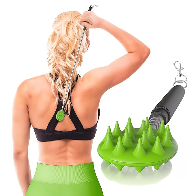 Cactus Scratcher Extendable Keychain Back Scratcher - 16" Long Stick Double Sided Retractable Scratching Tool for Hand, Neck, Head, and Body - Universal Gift for Family, Pets, and Friends, Green