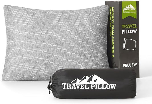 Shredded Memory Foam Pillow, Travel Size Pillow Camping Pillow Breathable and Soft, Ideal Car Backpacking Hiking Airplane