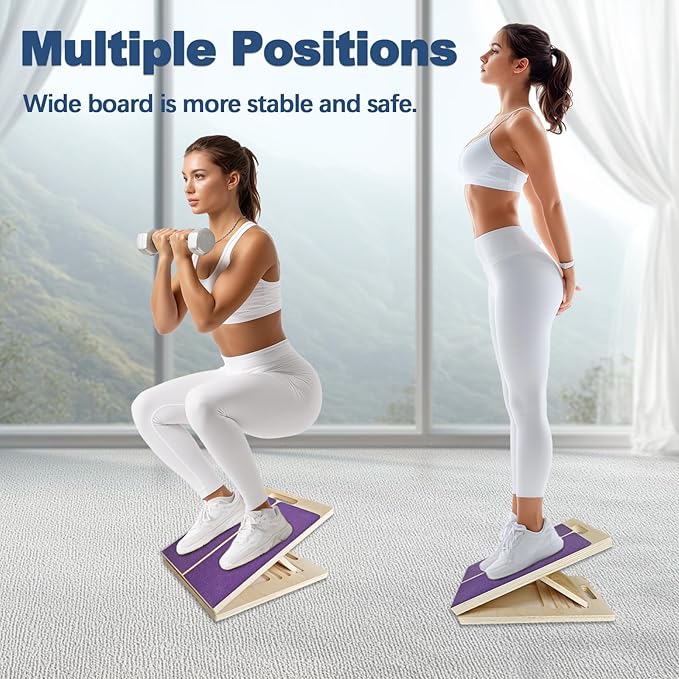 Adjustable Foot Incline Wooden Slant Board For Calf Stretching,440lb Capacity, Balance Velour Stretcher Ankle Stretch Knee Leg Boards Squats Wedge Exercise Pilates Fitness Portable Equipment
