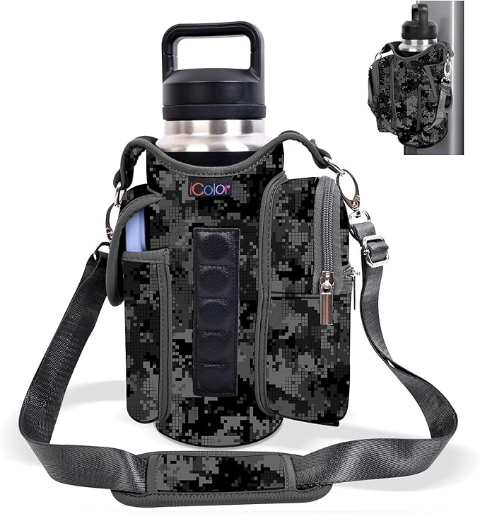 icolor Magnetic Gym Bag Water Bottle Carrier Holder with Phone Pockets & Shoulder Strap,Gym Magnetic Bag 5 Built-in Magnets Gym Accessories Organizer Magnetic Bottle Pouch Sleeve for Men Women