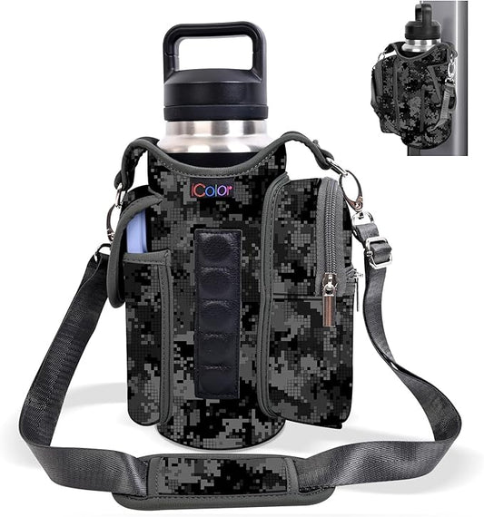 icolor Magnetic Gym Bag Water Bottle Carrier Holder with Phone Pockets & Shoulder Strap,Gym Magnetic Bag 5 Built-in Magnets Gym Accessories Organizer Magnetic Bottle Pouch Sleeve for Men Women