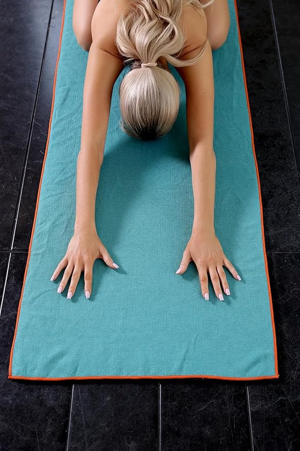 Eunzel 2 Pack Hot Yoga Towel - Microfiber Non Slip Yoga Mat Towel with Grip Dot Sweat Absorbent Towel for Hot Yoga, Pilates and Fitness 72" x 24", Dark Cyan/Steel Blue