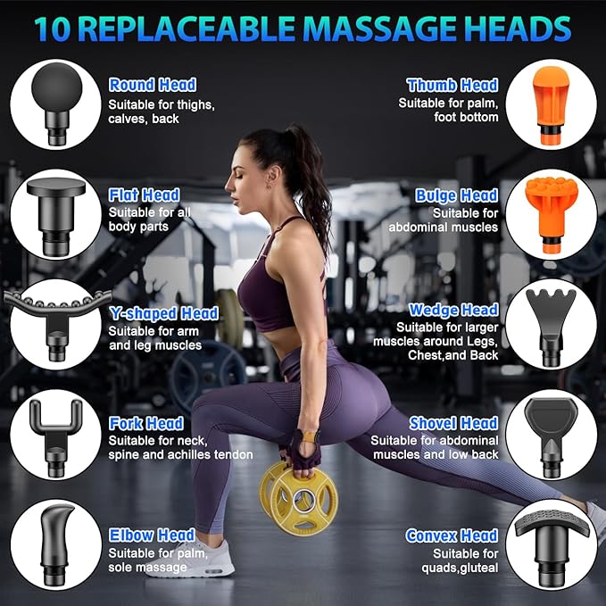 TOLOCO Massage Gun, Deep Tissue Back Massage for Athletes for Pain Relief, Percussion Massager with 10 Massages Heads & Silent Brushless Motor, Carbon