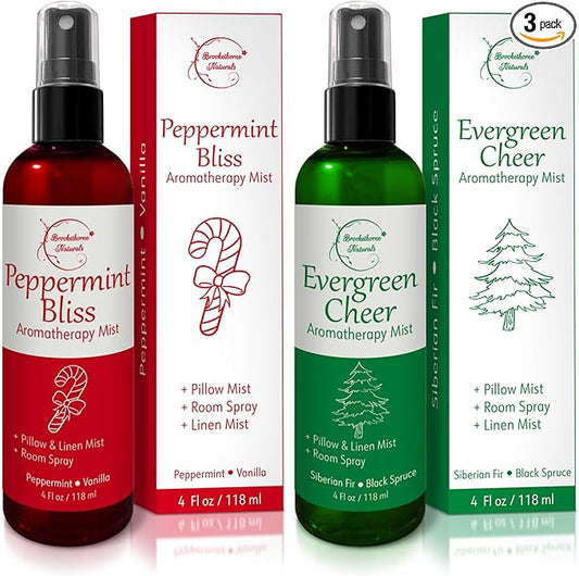Holiday Aromatherapy Mist 2-Pack – Evergreen Cheer & Peppermint Bliss | Natural Air Freshener & Linen Mist | Perfect Christmas Room Spray & Stocking Stuffer