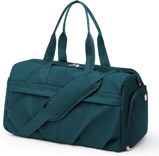 Gym Bag for Women Men with Shoe Compartment, Sport Duffel Bag, Waterproof Travel Weekender Overnight Carry on Bag for Yoga with Trolley Sleeve, Peacock Blue