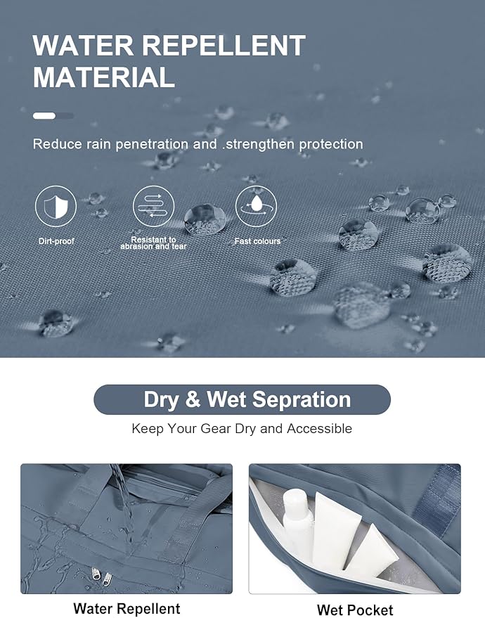 Gym Bag for Women Men with Shoe Compartment, Sport Duffel Bag, Waterproof Travel Weekender Overnight Carry on Bag for Yoga with Trolley Sleeve, Jewel Blue