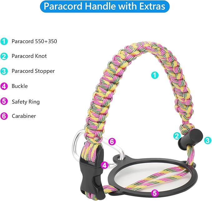Wongeto Paracord Handle Carrier Holder with Shoulder Strap,Compatible with Hydro Flask Wide Mouth Water Bottles