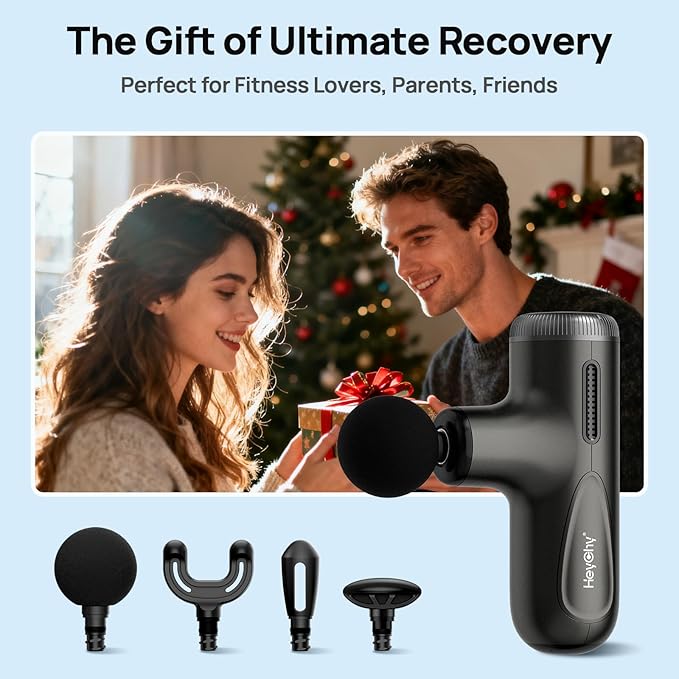 Super Mini Massage Gun Deep Tissue, Muscle Massager with 4-10mm Amplitude & 4 Attachments, Portable Handheld Massager, Perfect Gifts for Athletes, Pain Relief at Home, Office, Gym & Travel, Dark Gray