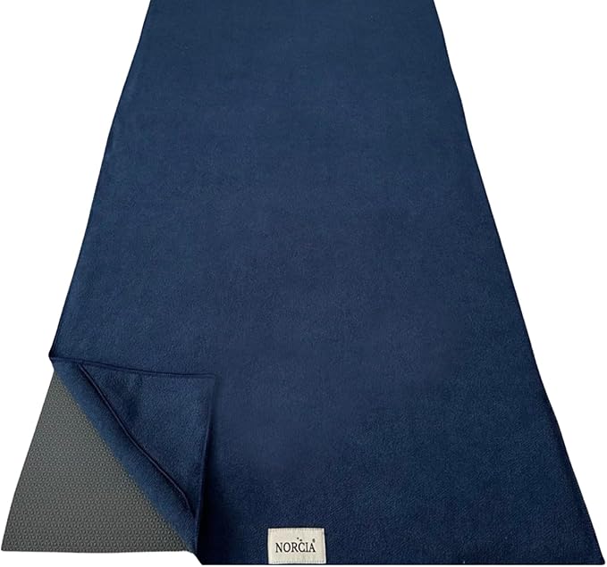, Yoga Towel, Non Slip Hot Yoga Mat Towel with Corner Pockets, 100% Microfiber, Mat-Sized 24" x 72", Sweat Absorbent, Perfect for Hot Yoga, Bikram, Pilates and Yoga Mats (Midnight Blue)