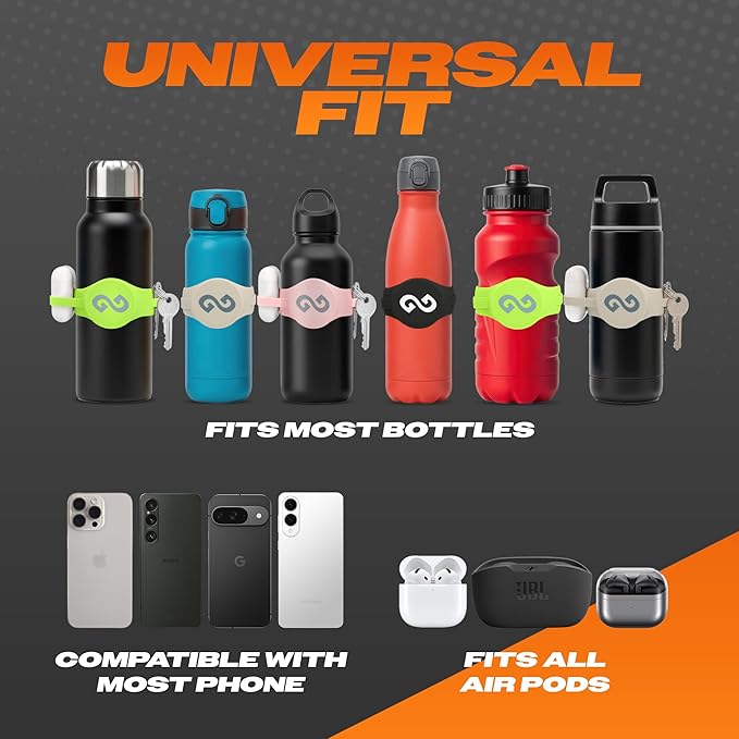 Gymmi Magnetic Water Bottle Phone Holder – One-Piece Silicone Strap for Gym | Holds Phone, Keys & Earbuds | Fits 12–40 oz Bottles (Night Black)