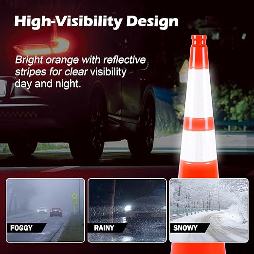 4 Pack 36" Orange Traffic Safety Cones with Weighted Black Base – Durable High-Visibility PVC Cones for Driveways, Work Zones, Parking Lots & Event Control (Orange, 36 inch -4 Pack)