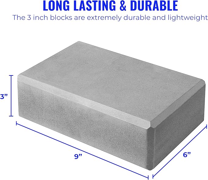 Hello Fit 3" Yoga Block, 10 Pack Bulk EVA Foam Yoga Blocks, Firm and Supportive Yoga Brick, Balance Foam for Stretching, Pilates, and Workout, 3" x 6" x 9"